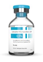 3d render of lidocaine glass vial isolated over white background. Dental anesthesia concept. Lidocaine is an organic chemical compound used as a local anesthetic