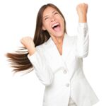 Glückliche Gewinner - Erfolg Frau Zahnpflege Lachen